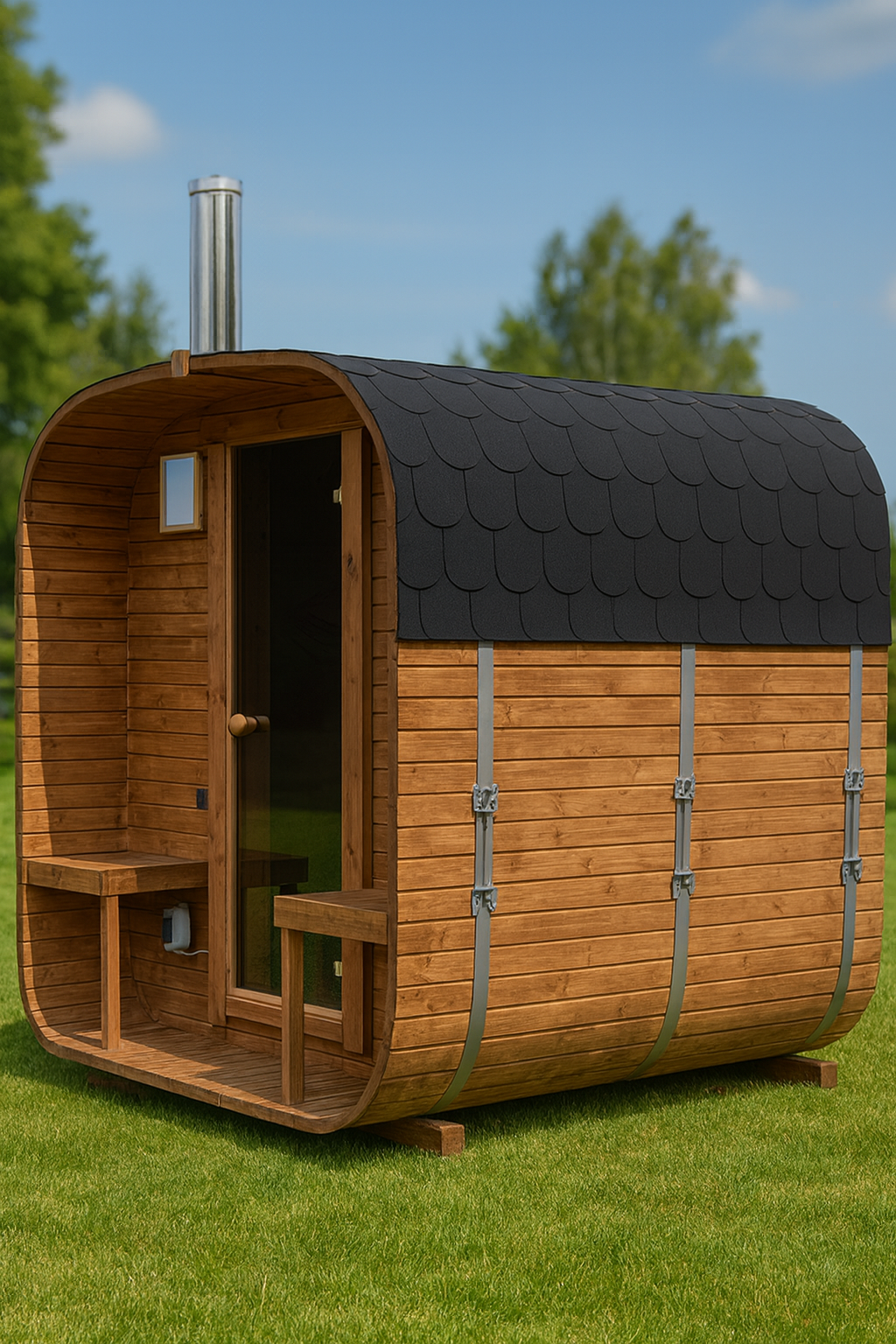 SAUNA OGRODOWA WOLA QUADRO QL 240cm złożona z piecem i oświetleniem ZŁOŻONA