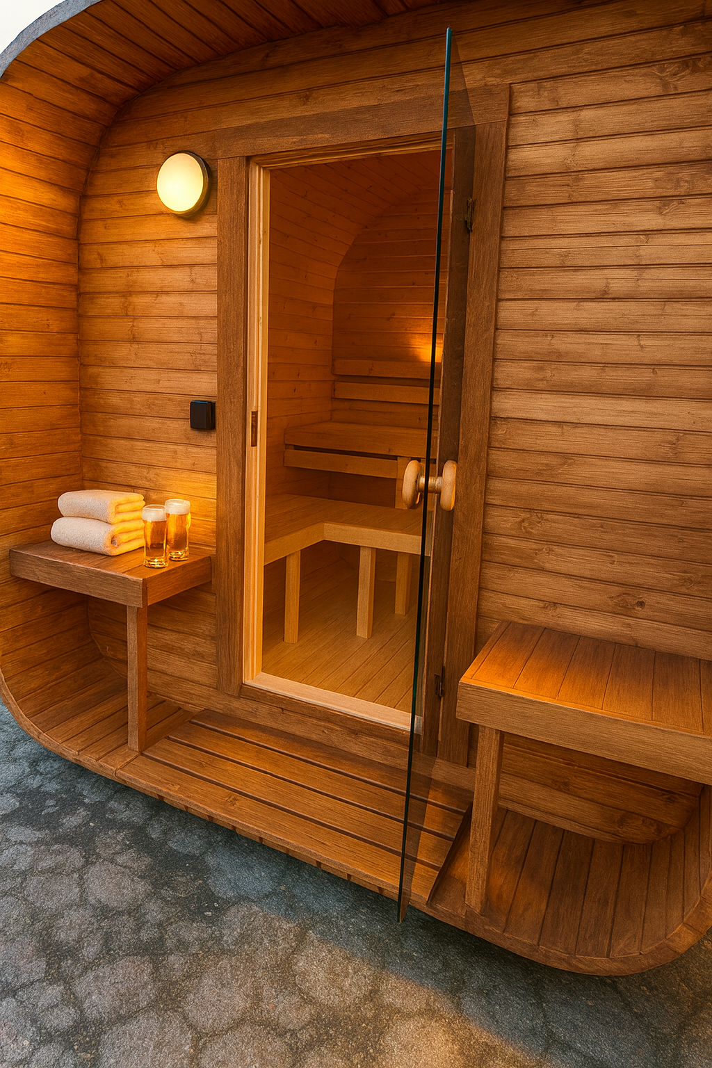 SAUNA OGRODOWA WOLA QUADRO QL 240cm złożona z piecem i oświetleniem ZŁOŻONA