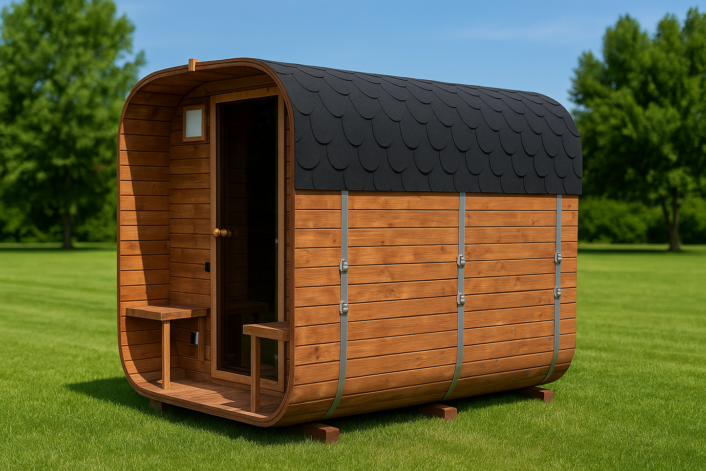 SAUNA OGRODOWA WOLA QUADRO QL 240cm złożona z piecem i oświetleniem ZŁOŻONA